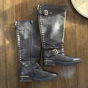 Steve Madden Black Zip Up Boots with Gold Studs
